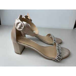 Jewel by Badgley Mischka Embellished Block Heels – Champagne – Size 9M